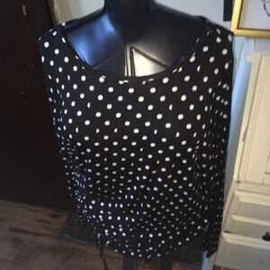 Lane Bryant black and white polka dot ruched 18/20 blouse